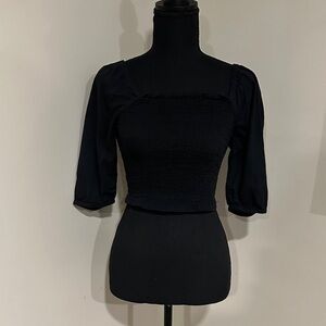 *ABLE* Black Smocked Blouse Crop Top Size XXS